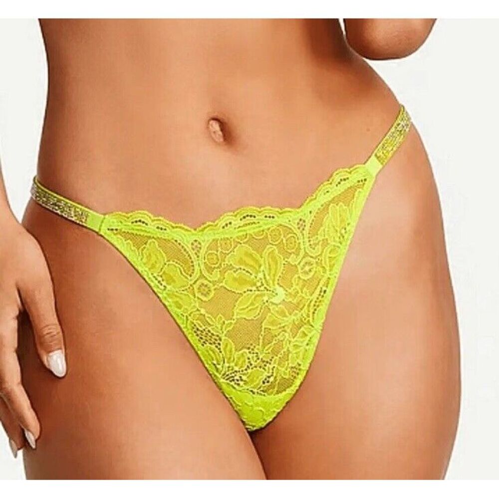 NWT Victoria's Secret Very Sexy Shine Strap Thong Sz XL -‎ Limelight Green Lace